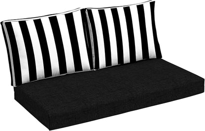 Arden Outdoor Loveseat Cushion Set, 48 x 24, Water Repellent, Fade Resistant, Cushion Set for Couch, Bench, and Swing, Black Cabana Stripe
