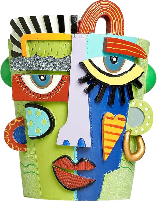 Picasso Abstract Face Flower Pot Colorful Art Flower Vase with Facial Expressions Unique Head Planter for Indoor Outdoor Cute Plant Decor (Large)