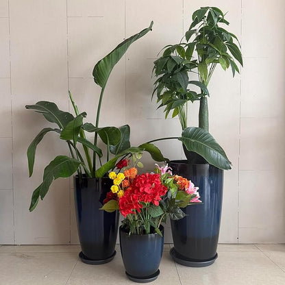 24/21/11 Inch Tall Planter Pots Garden Plastic Planters - Set of 3 for Indoor & Outdoor Use - Decorative Lightweight Flower Pots