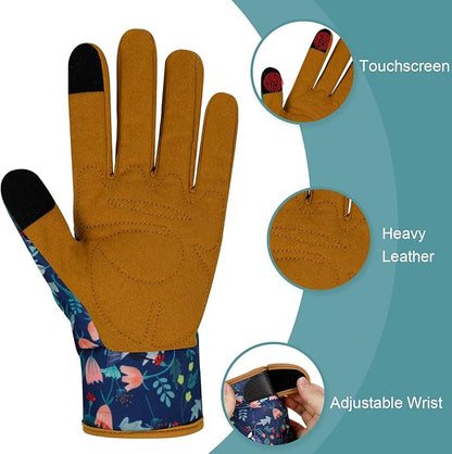 MERTURN Leather Gardening Gloves for Women Garden Gloves Thorn Proof Touch Screen Design Heavy Duty Yard Working Gloves for Planting, Digging Women Gardening Gift, M