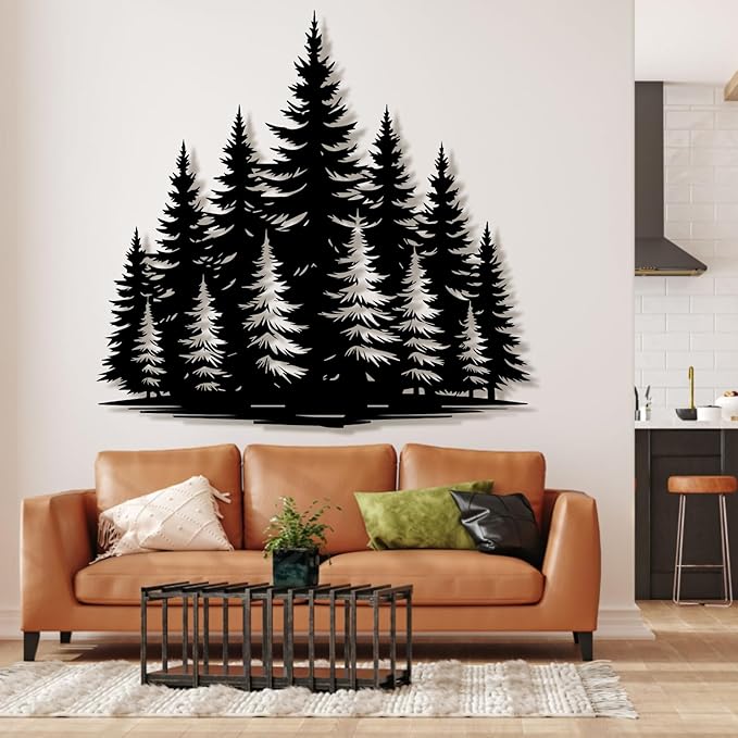 lunwall Metal Pine Tree Wall Art, Metal Forest Wall Art, Pine Branch Wall Decor, Christmas Tree Wall Decor, Forest Wall Hanging, Nature Lover Gift (Style 9, 28" W x 26" H / 70 x 67 cm)