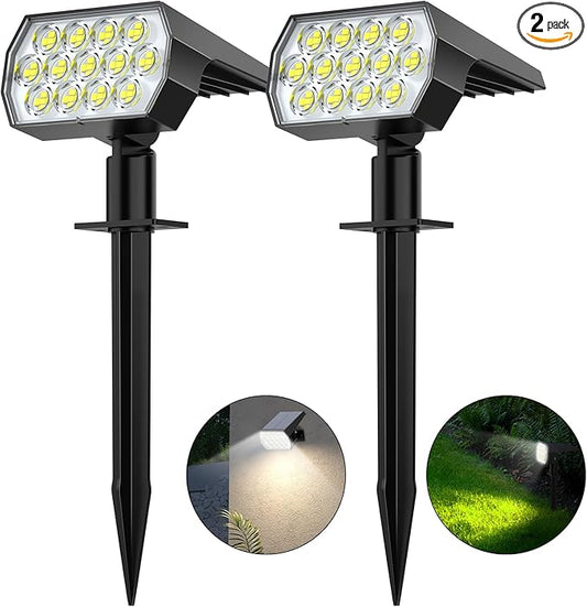 WELALO Solar Spot Lights Outdoor, [2 Pack/65 LED/3 Modes] Solar Landscape Spotlights, Solar Powered Security Lights, IP68 Waterproof Wall Lights for Outsides Walkway Yard Garden Driveway(Cool White)