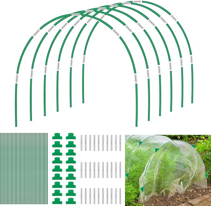 Garden Hoops for Raised Beds, Splinter-Free Fiberglass Greenhouse Hoops Grow Tunnel, 36 Pcs Adjustable Frame for Row Cover & Bird Netting, Rust-Proof DIY Outdoor Plant Stakes