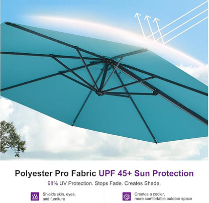 PURPLE LEAF 10 Feet Patio Umbrella Outdoor Cantilever Round Umbrella Aluminum Offset Umbrella with 360-degree Rotation for Garden Deck Pool Patio, Turquoise Blue