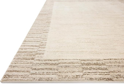Loloi Chris Loves Julia Calvin Collection CLV-04 Ivory/Pebble 5'-3" x 5'-3" Round Area Rug Checkered Neutral Soft Living Room Bedroom Carpet