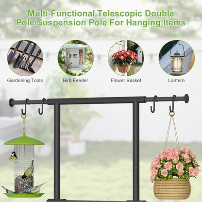 Garden Hose Holder with Telescopic Pole, Upgraded Heavy Duty Hose Stand Holds 150ft with 4 Spikes, Freestanding Metal Hose Storage and Hanger for Outside Yard Lawn Farm, Black