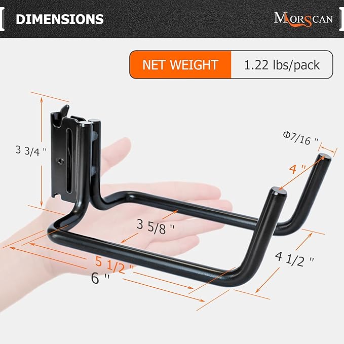 4 Pack E Track Double J Hooks, Heavy Duty Black Large Steel Shovel/Tool Hanger for Store Long Handled Tools, E Track Tie Down Accessories for Trailers, Trucks, Garden Tools Organizers Storage
