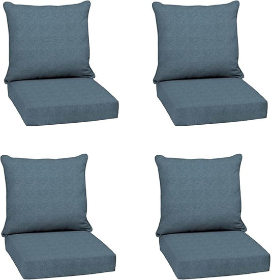 Arden Olefin Outdoor Deep Seat Cushion Set (4-Pack), 24 in x 24 in, Weather-Proof, Rain-Proof, Fade Resistant Patio Cushion for Chair, Sofa, and Couch Denim Alair