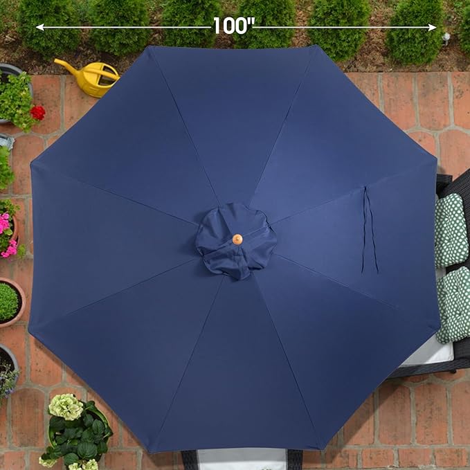 9FT Table Patio Outdoor Umbrella Market Round Umbrella with Pulley Lift Windproof & Waterproof, 8 Ribs with Polyester Cover for Garden, Deck, Pool, lawn, Backyard