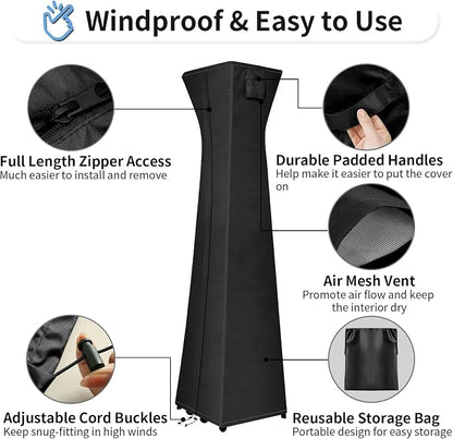 OutdoorLines Waterproof Outdoor Patio Heater Covers with Zipper and Storage Bag, Dust-proof UV-Resistant Windproof Propane Heavy Duty Heater Cover for Standing Heater, 1 Pack-90Hx23Lx23W inch Black