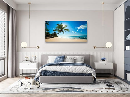 Muolunna ARX0650 Large Canvas Wall Art Summer Ocean Waves Prints Coconut Trees Beach Seascape Painting Hawaii Sea Nature Pictures Stretched and Framed for Living Room Home Office Wall Decor Artwork