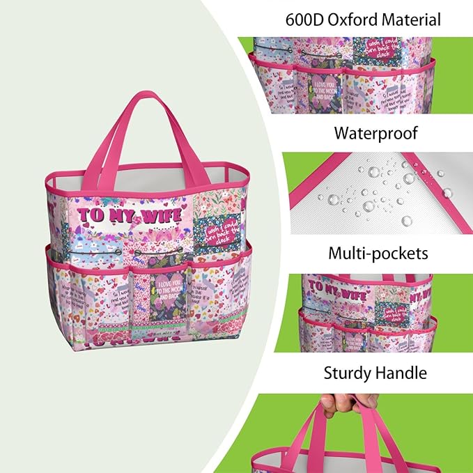Boho Garden Tool Bag - Waterproof Floral Garden Tote with 8 Pockets, Large Storage Home Organizer Gardening Tool Oxford Bag for Garden Tools Kits Holder, Ideal Outdoor Gardening Gift for Women & Men