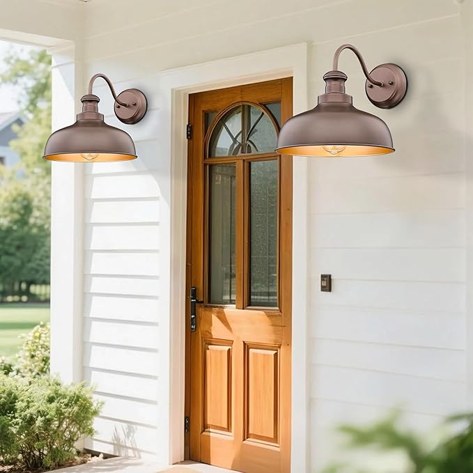 Outdoor Farmhouse Barn Light, Outside Wall Sconce, Weather Resistant Anti-Rust Farmhouse Exterior Wall Light, Outdoor Lantern Lamp for Porch, Garage, Patio, Entryway (Oil-Rubbed Bronze, 2 Pack)