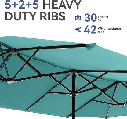 GREEN PARTY 13ft Rectangle Patio Umbrella, Double Sided Outdoor Table Umbrella with Crank & 1.5" Pole, Large Market Umbrella for Poolside Garden Deck Backyard, Turquoise