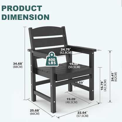 Patio Dining Chair Set of 2, Poly Lumber Outdoor Dining Chairs, Weather Resistant HIPS Outdoor Chairs for Pool, Deck, Backyard, Garden, Fire Pit Seating, Black
