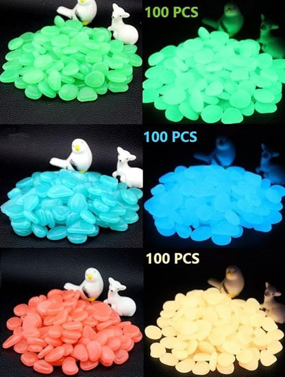 chic style 330pcs Glow in The Dark Pebbles Stone Garden Walkway Decor Outdoor Bulk Fish Tank Aquarium Glow Decorations Gravel Rocks (Blue Green Orange)