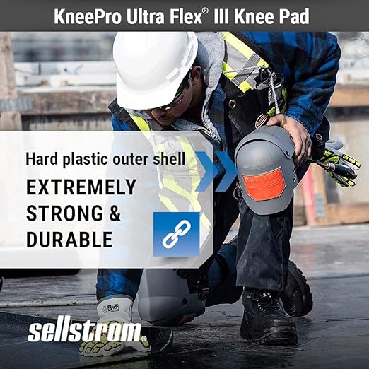 Sellstrom Ultra Flex KneePro Professional Knee Pads for Men & Women with Thick Foam Cushioning & Heavy Duty Hard Outer Shell - Adjustable Straps with Quick-Clips & Ergonomic Metal Hinges - for Construction Work, Gardening, Roofing, Flooring