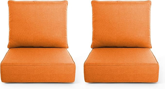 Outdoor Chair Cushions, 6 Inch Thick Patio Seat & Back Cushions Set with Removable Cover, Waterproof Patio Cushions for Outdoor Furniture, 22 x 24 Inch, Orange 2-Set