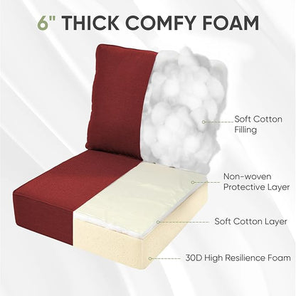 Outdoor Chair Cushion, 6 inch Thick Outdoor Cushions for Patio Furniture, 22x24 Waterproof Patio Chair Cushions, Include 1 Seat Cushion & 1 Back Pillow, Thick/Red