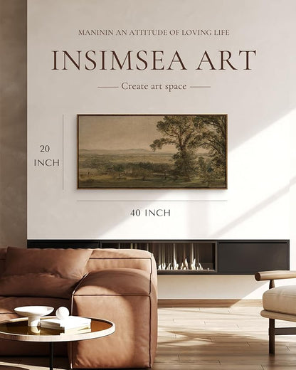 InSimSea Extra Large Framed Vintage Wall Art, Living Room Country Farmhouse Decor, Rustic Countryside Landscape Canvas Prints, Retro Scenery Long Picture for Bedroom Above of Bed, 20x40inch