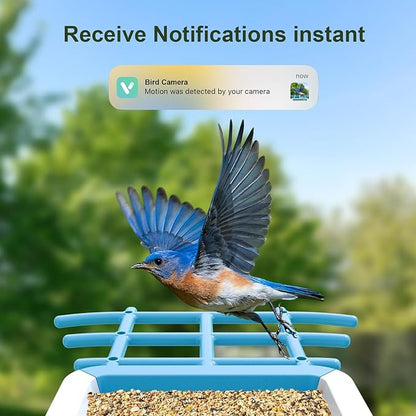 Smart Bird Feeder with Camera: Solar Powered Birdhouse with AI Recognition, Wireless Bird House with Camera for Outdoor, Unique Birthday Gifts for Mom Dad - Blue