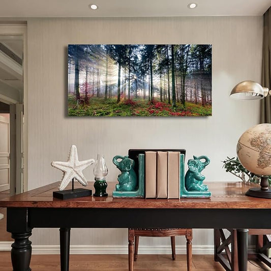 Nature Landscape Sunrise Tree Canvas Wall Art - 24x48 inches Wall Decoration for Living Room Forest Picture Artwork Painting Prints of Trees for Bedroom and Home Décor
