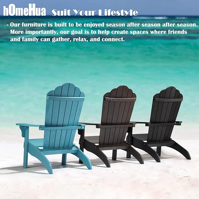 hOmeHua Oversized Adirondack Chairs Set of 2, HIPS Adirondack Chairs Weather Resistant with Cup Holder, Plastic Outdoor Chair for Patio, Backyard Deck, Fire Pit Lawn Porch (Lake Blue)