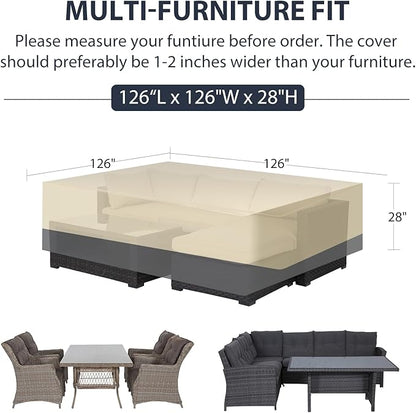 Patio Furniture Covers Waterproof Heavy Duty, 126"x126"x28" Extra Large Outdoor Dining Table and Chair Covers/ Waterproof UV Snow Resistant/ General Purpose Outside Sectional Sofa Set Covers