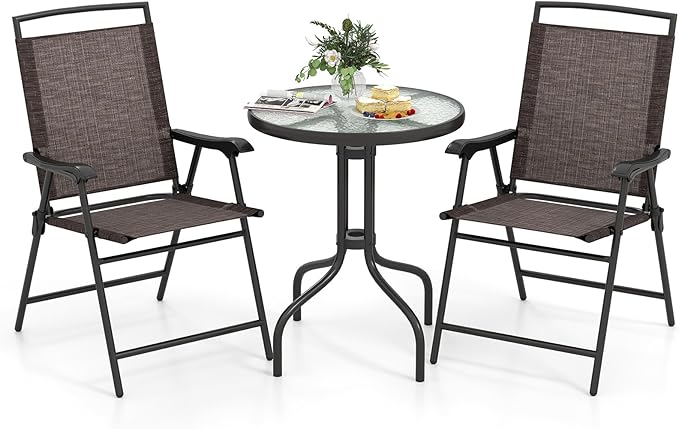S AFSTAR 3-Piece Bistro Set, Patio Furniture Set for Outdoor Poolside Balcony Garden Yard, 28" H Outdoor Round Table and 2-Pack Folding Chairs, 3PCS Bistro Dining Furniture Set
