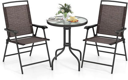 S AFSTAR 3-Piece Bistro Set, Patio Furniture Set for Outdoor Poolside Balcony Garden Yard, 28" H Outdoor Round Table and 2-Pack Folding Chairs, 3PCS Bistro Dining Furniture Set