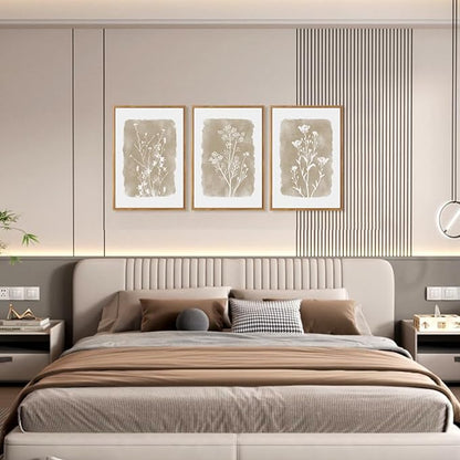 CHDITB Beige Florals Wall Art Set, Framed Boho Flower Wall Decor, Neutral Minimalist Botanical Wall Painting, Modern Vintage Wildflower Canvas Art Prints for Living Room, Bedroom, Grids Room 16"x24"x3