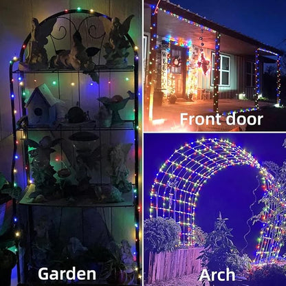 YEGUO 4 Pack Multicolor Solar Fairy Lights, Each 33ft 100 LED Christmas Lights Outdoor Waterproof, 8 Modes Sliver Wire Solar String Lights