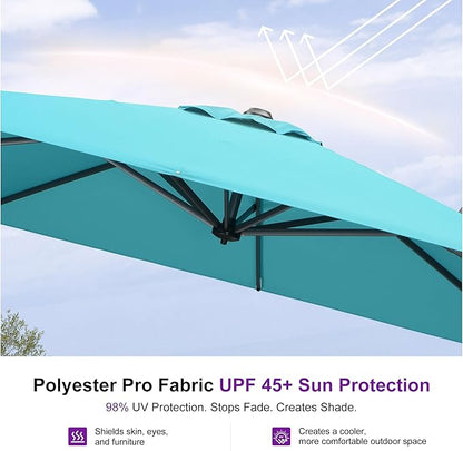 PURPLE LEAF 8'×8' Patio Cantilever Umbrella with Base Included Offset Outdoor Umbrella with cover Square umbrella outdoor patios for Backyard Pool Garden Turquoise Blue