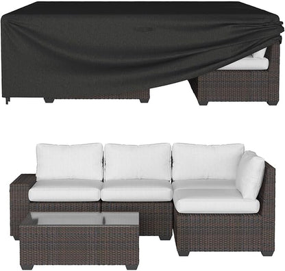 ONBRILL Patio Furniture Set Covers, 98 × 78 × 28 inch Outdoor Furniture Set Covers Waterproof, 600D Heavy Duty Oxford Patio Table Cover with Windproof Buckles for Patio Table and Chair Set, Black