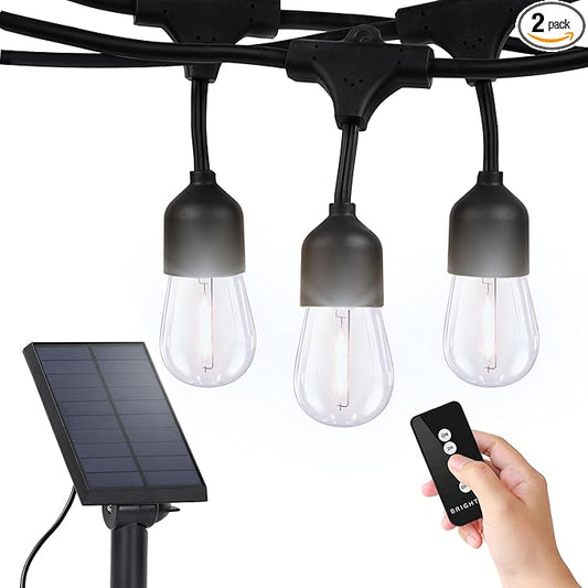 Brightech Ambience Pro – Solar Power Remote Control Outdoor String Lights with Edison Bulbs – Shatterproof, Commercial Grade LED Waterproof Patio Lights – 1W, 3,000K, Hanging, 48 ft