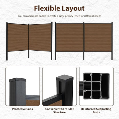 Privacy Fence Panels for Outside with 2 Post, 6' × 6' Windproof Composite Fence Cover Privacy, Garden Fencing Panel for Yard Pool Equipment Trash Can(Poured Concrete, Brown)