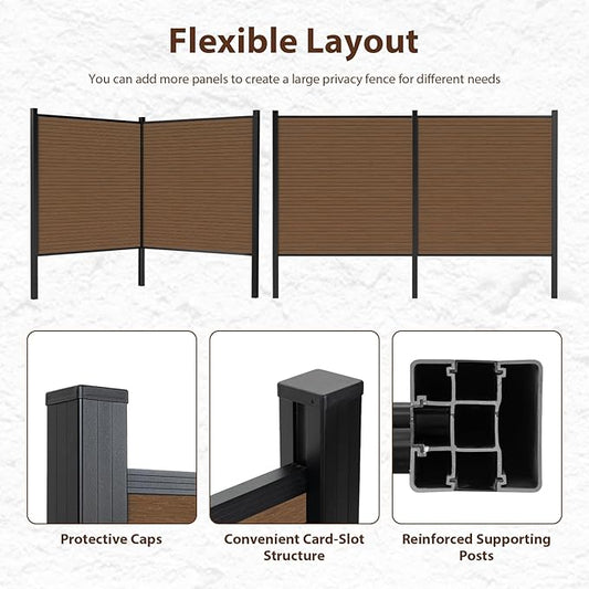 Privacy Fence Panels for Outside with 2 Post, 6' × 6' Windproof Composite Fence Cover Privacy, Garden Fencing Panel for Yard Pool Equipment Trash Can(Poured Concrete, Brown)
