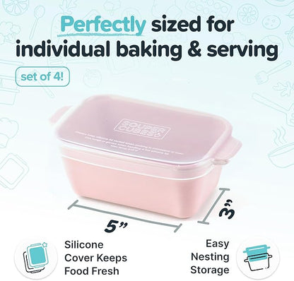 Souper Cubes Ceramic Baking Dishes 2.0-5" x 3" Small Casserole Dishes for Oven with Silicone Lids, Oven, Microwave and Air Fryer Safe,USA Made, Set of 4 - Cotton Candy