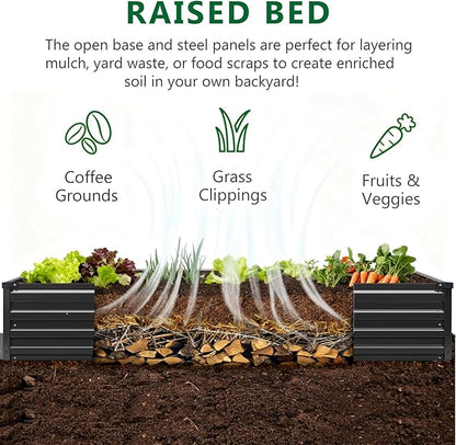 Meberam 3 Pack 6x3x1FT Galvanized Raised Garden Beds Kit Outdoor Metal Gardening Planter Box for Vegetable Elevated Flower Herbs,Black