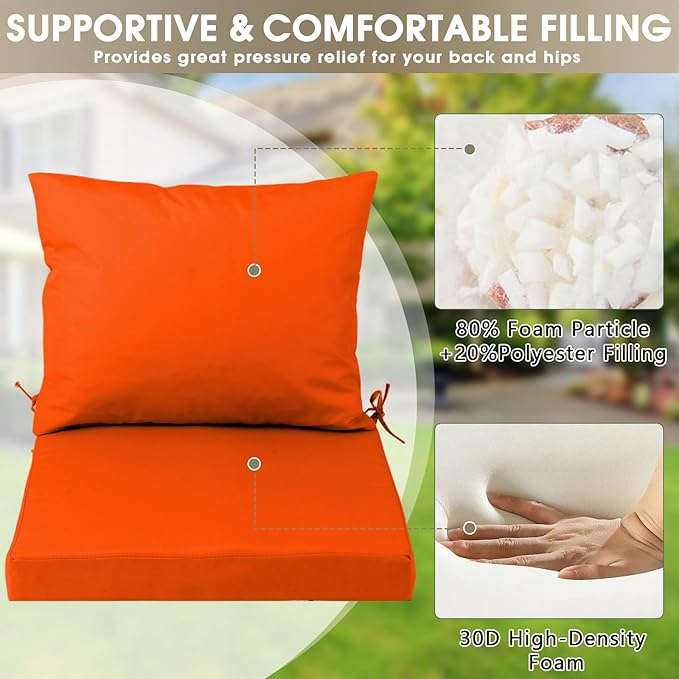 Outdoor Seat Cushion Set 24 x 24 In, Water-Resistant & Fade-Resistan, Patio Furniture Cushions with Removable Cover Deep Seat & Back Cushion with Handle and Adjustable Straps for Chair Sofa,4PC