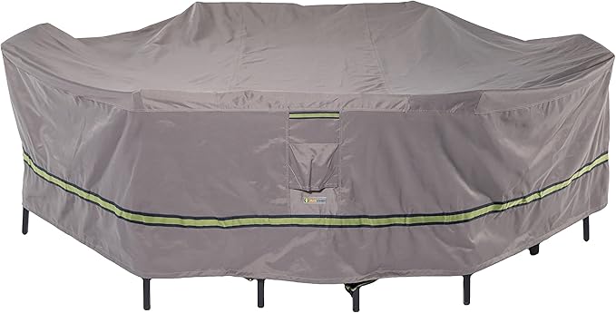 DUCKCOVERS Soteria Waterproof 140 Inch Rectangular/Oval Patio Table with Chairs Cover, Outdoor Table and Chair Cover