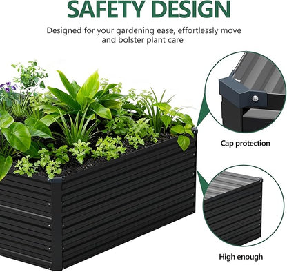 Vengarus 8x4x2FT Galvanized Raised Garden Bed Kit, Deep Root Planter Box Outdoor Large Planter Raised Beds for Planting Flowers,Vegetables and Herbs-Black