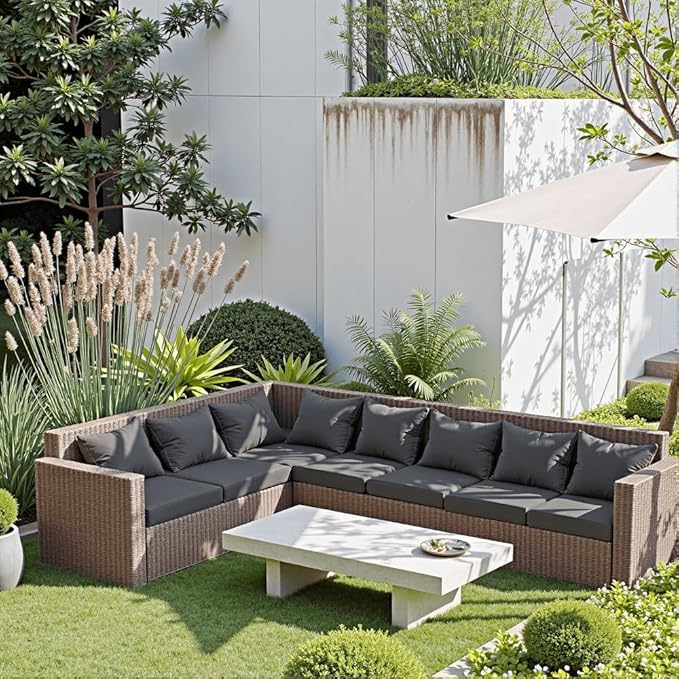 PatioGlow Outdoor Seat Cushion Set 22 x 24 x 4 Inch, Waterproof & Fade Resistant Patio Furniture Cushions with Removable Cover and Ties, Thick Deep Seating Pads for Outside Chair Sofa Couch, Grey