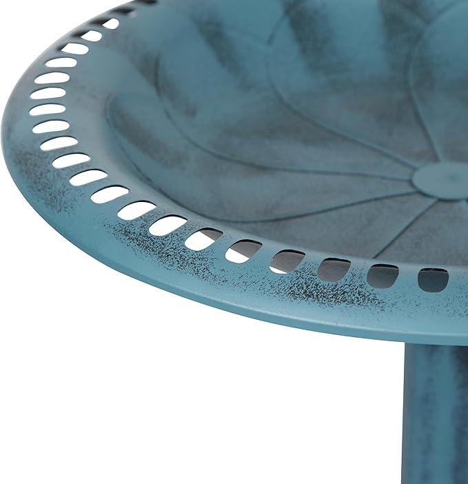 Alpine Corporation TEC116BL Pedestal Birdbath with Scrollwork Base and Ground Stakes, Décor for Lawn & Garden, 28" H, Blue
