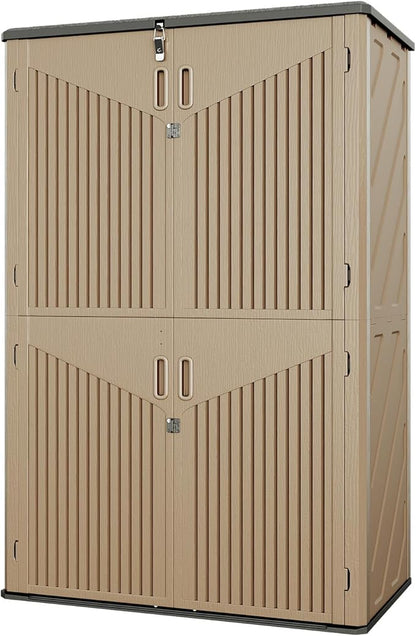 Aoxun Outdoor Storage Shed, 64 Cu.Ft Vertical Storage Sheds Outdoor with Floor, Outdoor Waterproof Storage Cabinet for Garage Storage, Pool Storage, Bike Shed, Garden Shed (Brown)