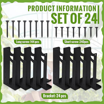 MorningRo 24 Pack Raised Garden Bed Corner Brackets with Securing Lip Fits Lumber up to 2" x 12" Metal Garden Corner Bracket for Wood Frame Bed 4.7" L x 2" W x 10.5" H (Black)