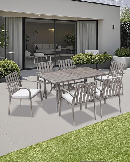 Patio Dining Chairs Set of 2, Aluminum Outdoor Dining Chairs with Thick Cushions, Deep Seating Outdoor Patio Chairs for Table, Sturdy Patio Furniture for Deck, Balcony, Garden, Limed Oak