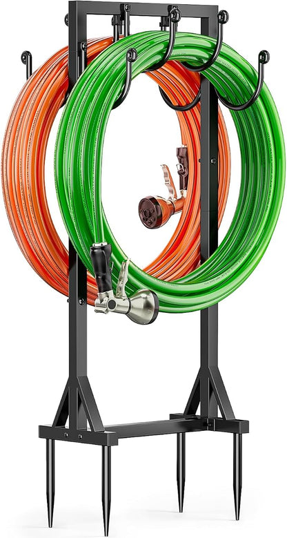 Kcysta Garden Hose Holder Freestanding, Double-Sided Water Hose Holders for Outside, Heavy Duty Metal Hose Stand Hanger Storage Rack