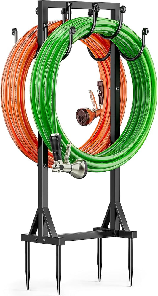 Kcysta Garden Hose Holder Freestanding, Double-Sided Water Hose Holders for Outside, Heavy Duty Metal Hose Stand Hanger Storage Rack