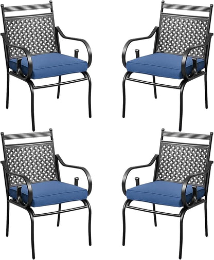 MELLCOM Patio Dining Chairs Set of 4, Heavy Duty Outdoor Dining Chairs with Armrests and Cushions, Iron Metal Patio Chairs for Outside, Garden Lawn & Porch, Backyard, Blue